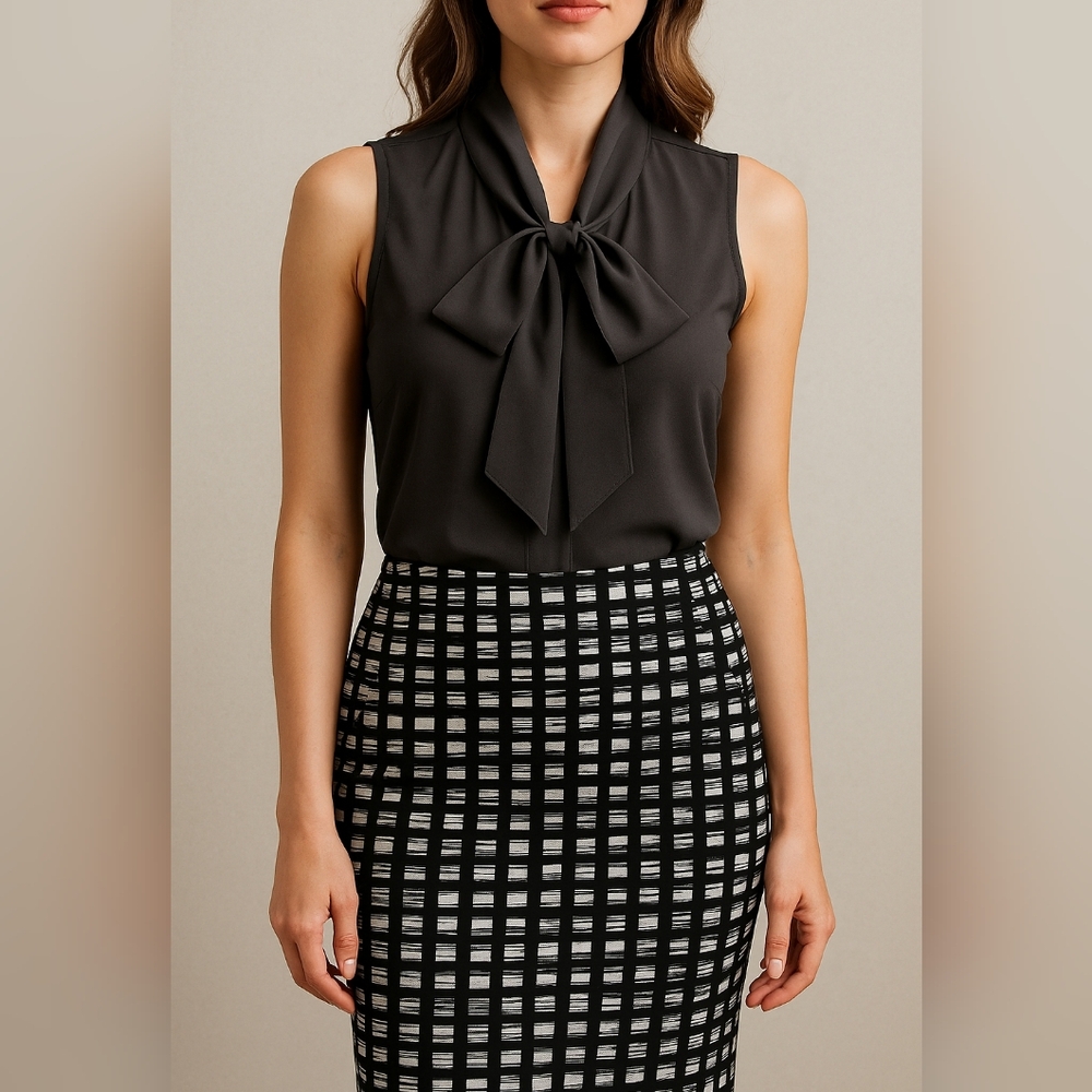 Jacob Black Sleeveless Blouse with Bow - XS